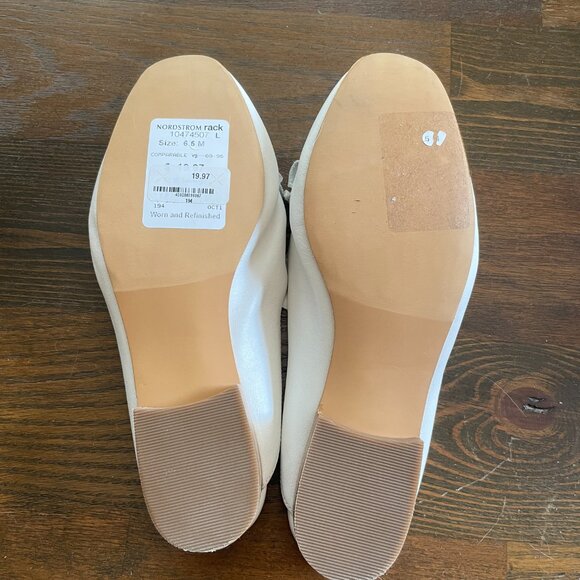 NEW White Genuine Leather Brass Plum Nordstrom Bow Loafers - Picture 5 of 7